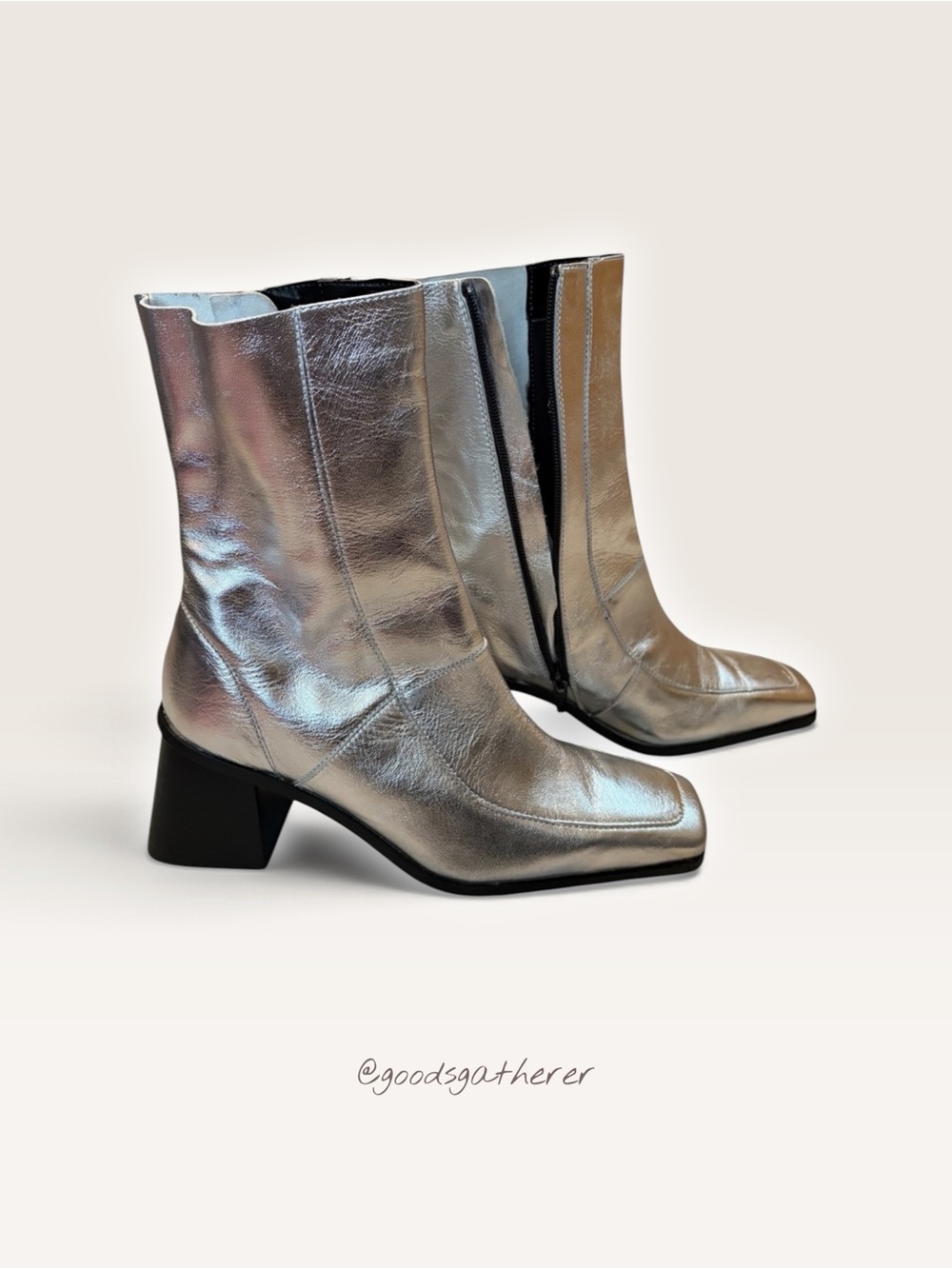 ASOS Metallic Silver Square Toe Boots Block Heel Y2K Size 7 - Picture 8 of 8